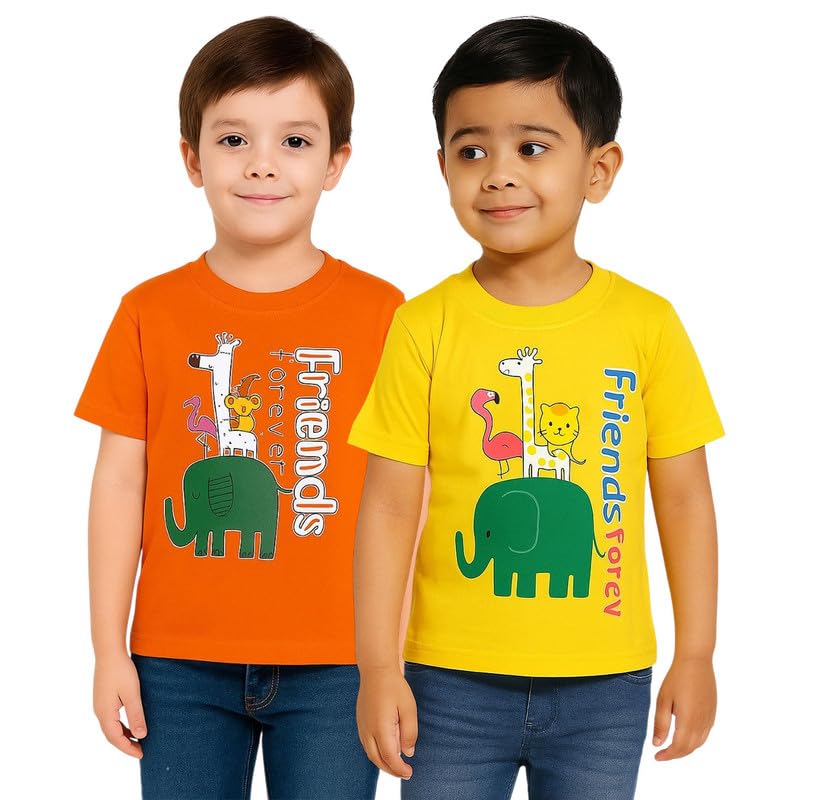 Image of Trendy Printed Cotton Blend Half Sleeve T-Shirt for Boys - Pack of 2