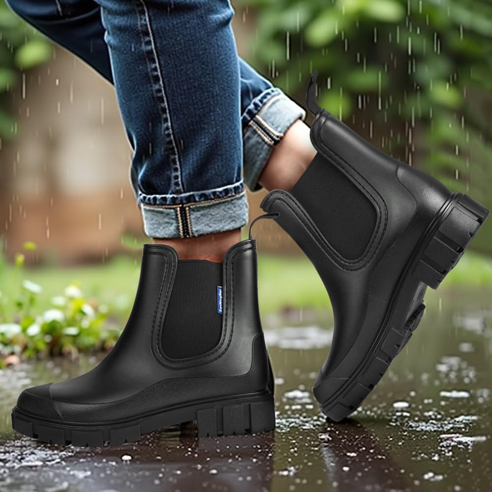Damskie kalosze damskie, krótkie buty Chelsea, wsuwane damskie botki, gumowe, wodoodporne, buty przeciwdeszczowe, wygodne, antypoślizgowe buty jeździeckie
