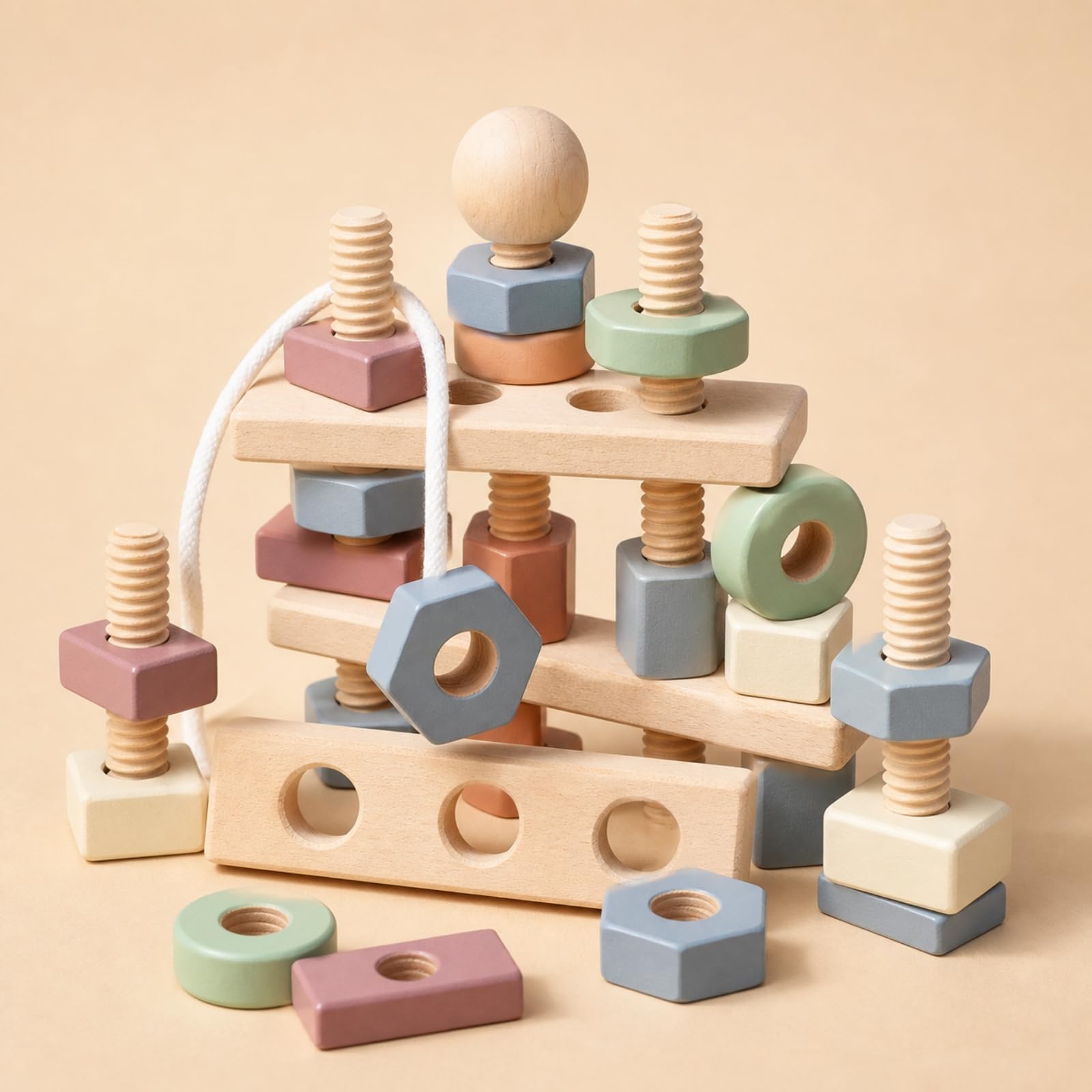 Gioclo con Bulloni e di in Legno Educativo Gioco di Infilatura con Perline in Legno Colorato per Bambini Piccoli, Interazione Genitore-Figlio