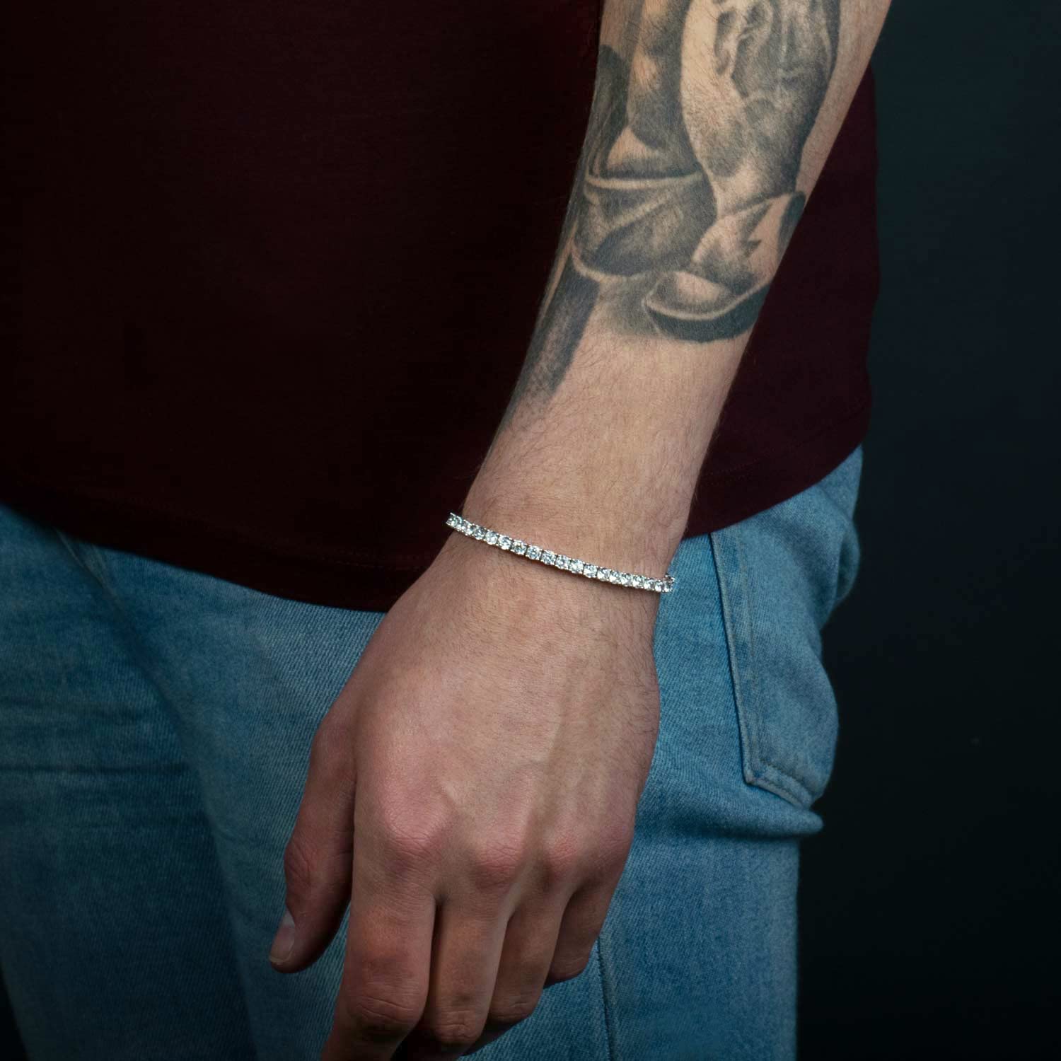 Diamond Treats 925 Sterling Silber Tennisarmbänder für Herren und Jungen, Silber-Tennisarmband mit funkelnden 4 mm weißen Zirkonia Steinen, Sterling Silber Schmuck Geschenke für Herren