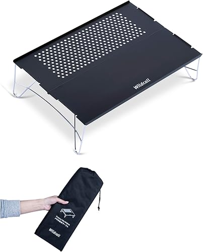 Miniatura 8 de WildCall Mini mesa plegable individual ultraligera compacta con bolsa de transporte para mochilero, campamento, senderismo, playa (plateado)