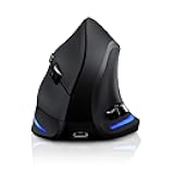 TRELC Ergonomic Mouse, 2.4G Wireless Vertical Optical Mouse with Adjustable Sensitivity (1000/1600/2400 DPI), 6 Buttons for PC, Desktop, Laptop, Notebook (Black)