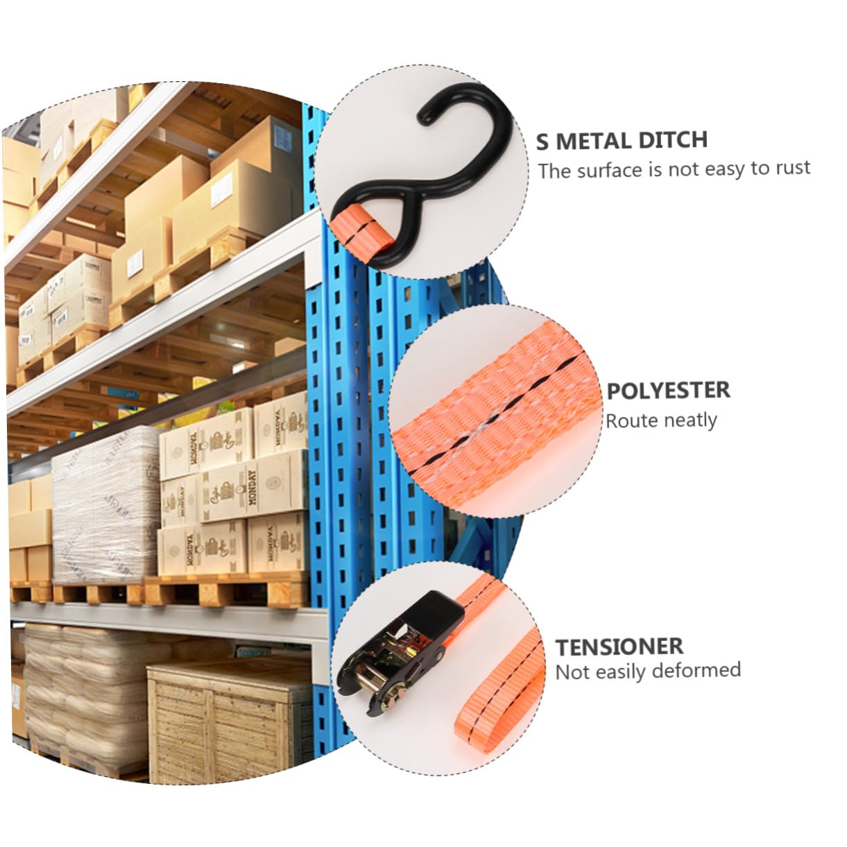 Sangles de Manutention Antidérapantes en Polyester et Acier Tendeur Élastique à Libération Rapide pour Chargement sur Toit de Camion, Lot de 2 Pièces Orange