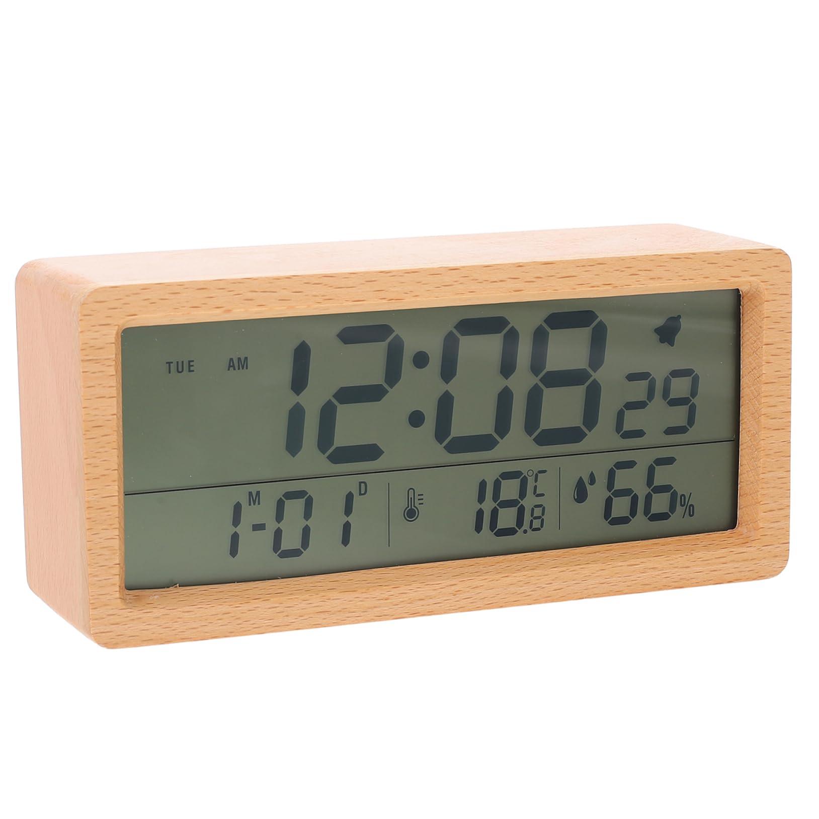 Amosfun 2 Juegos Reloj Despertador Digital Multifuncional de Madera con Pantalla Grande y Sensor de Temperatura para Mesita de Noche No Incluye Batería