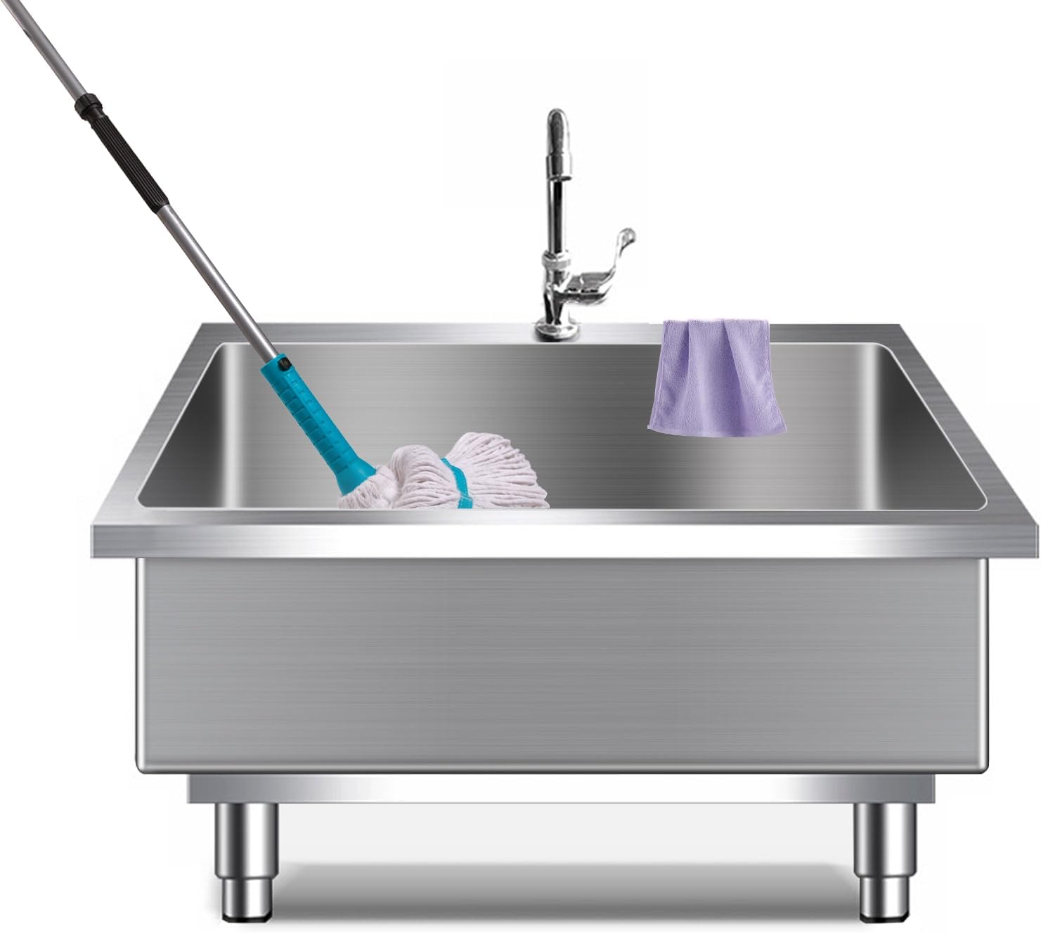 Stainless Steel Mop Sink Single Bowl Freestanding Floor Service Basin, with Faucet Utility Commercial Sink, for Kitchen, Laundry Room Indoor and Outdoor Pet Cleaning (23.62*19.68*19.68IN)