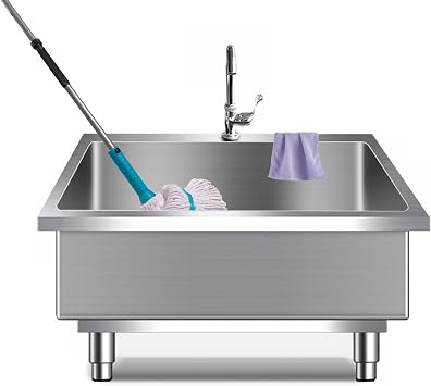 Stainless Steel Mop Sink Single Bowl Freestanding Floor Service Basin, with Faucet Utility Commercial Sink, for Laundry Room Farmhouse Indoor and Outdoor Pet Cleaning 39.37*19.68*19.68IN