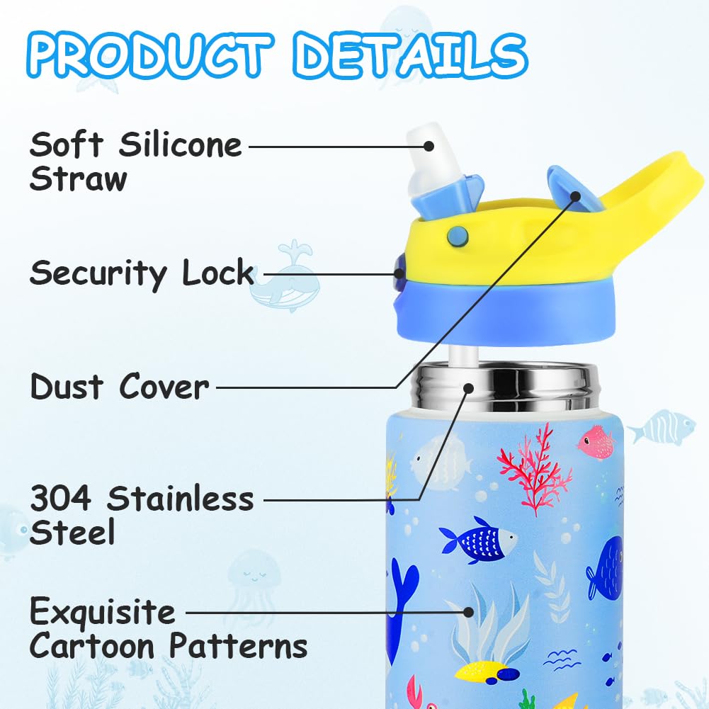 flintronic 350ml/12oz Kids Water Bottle Stainless Steel with Straw, Vacuum Insulated Water Bottles, BPA Free - Image 3