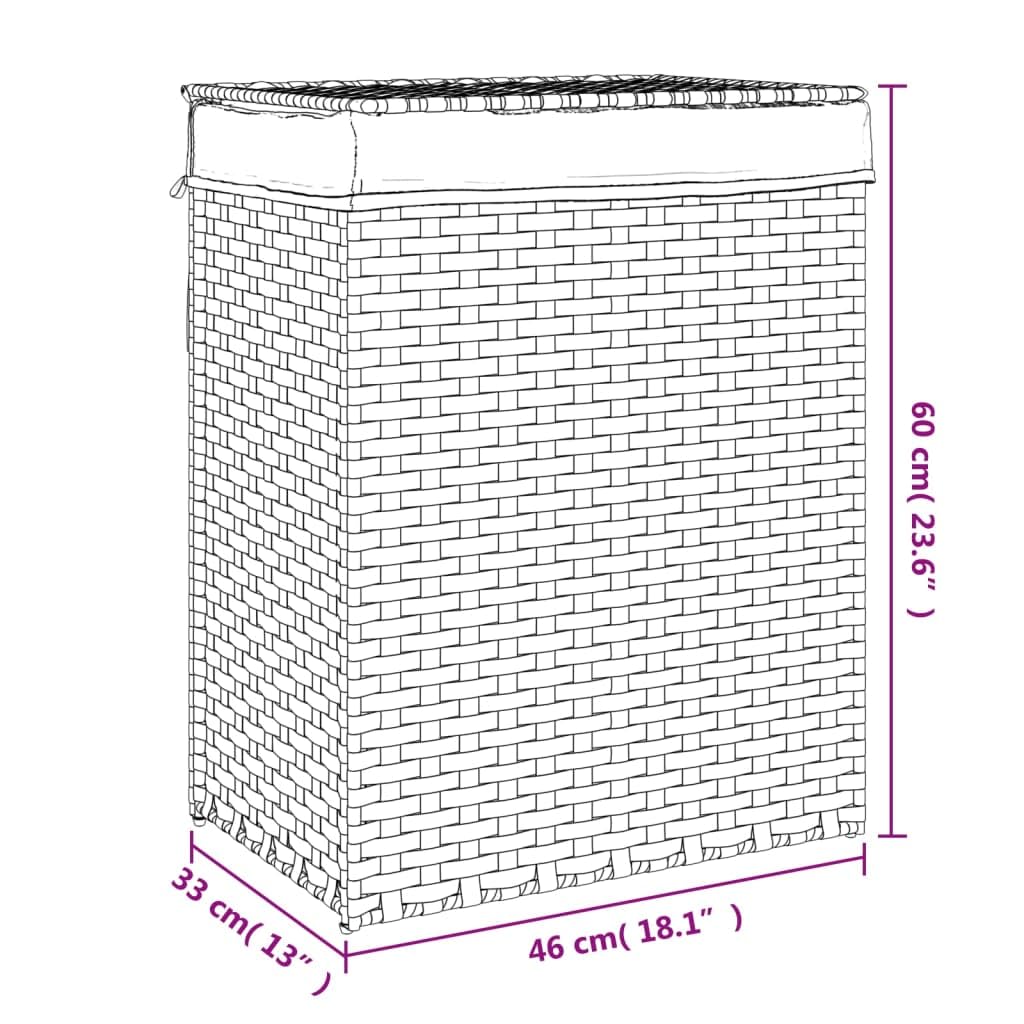 Mangloder Wäschekorb mit Deckel aus Poly Rattan 46 x 33 x 60 cm, handgewebt, klappbar, mit Griff und Innenbeutel für Schmutzwäsche, Badezimmer, Schlafzimmer und Waschküche