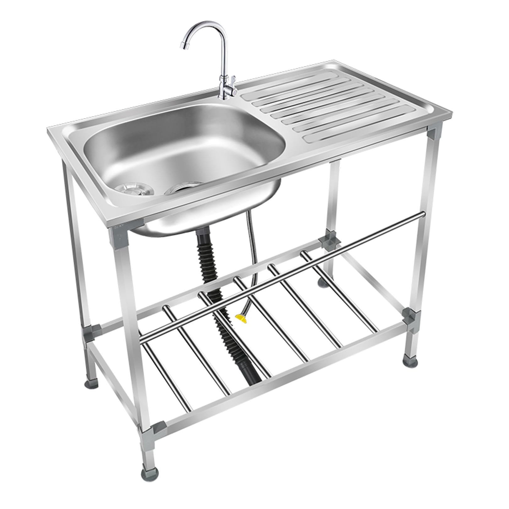 TAXXII Kitchen Sink Stainless Steel Freestanding Commercial with Reinforced Bracket and Faucet Outdoor Set for Bar Restaurant (75x40x83cm)