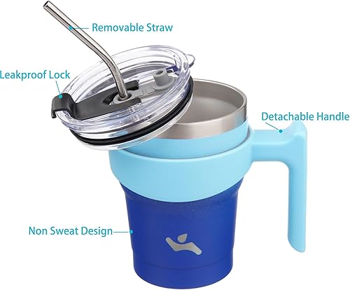 Miniatura 325 de 10 oz Tumbler with Handle and 2 Straw 2 Lid, Insulated Water Bottle Stainless Steel Vacuum Cup Reusable Travel Mug,Turquoise Negro