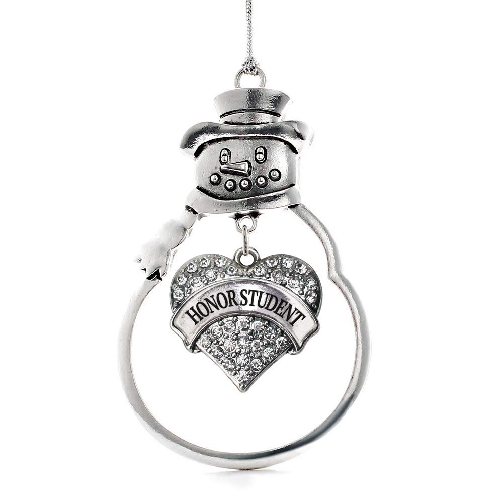 Inspired Silver - Honor Student - Silver Christmas Ornament - Pave Heart Charm Christmas Tree Ornament with Cubic Zirconia - Snowman Hanging Decoration