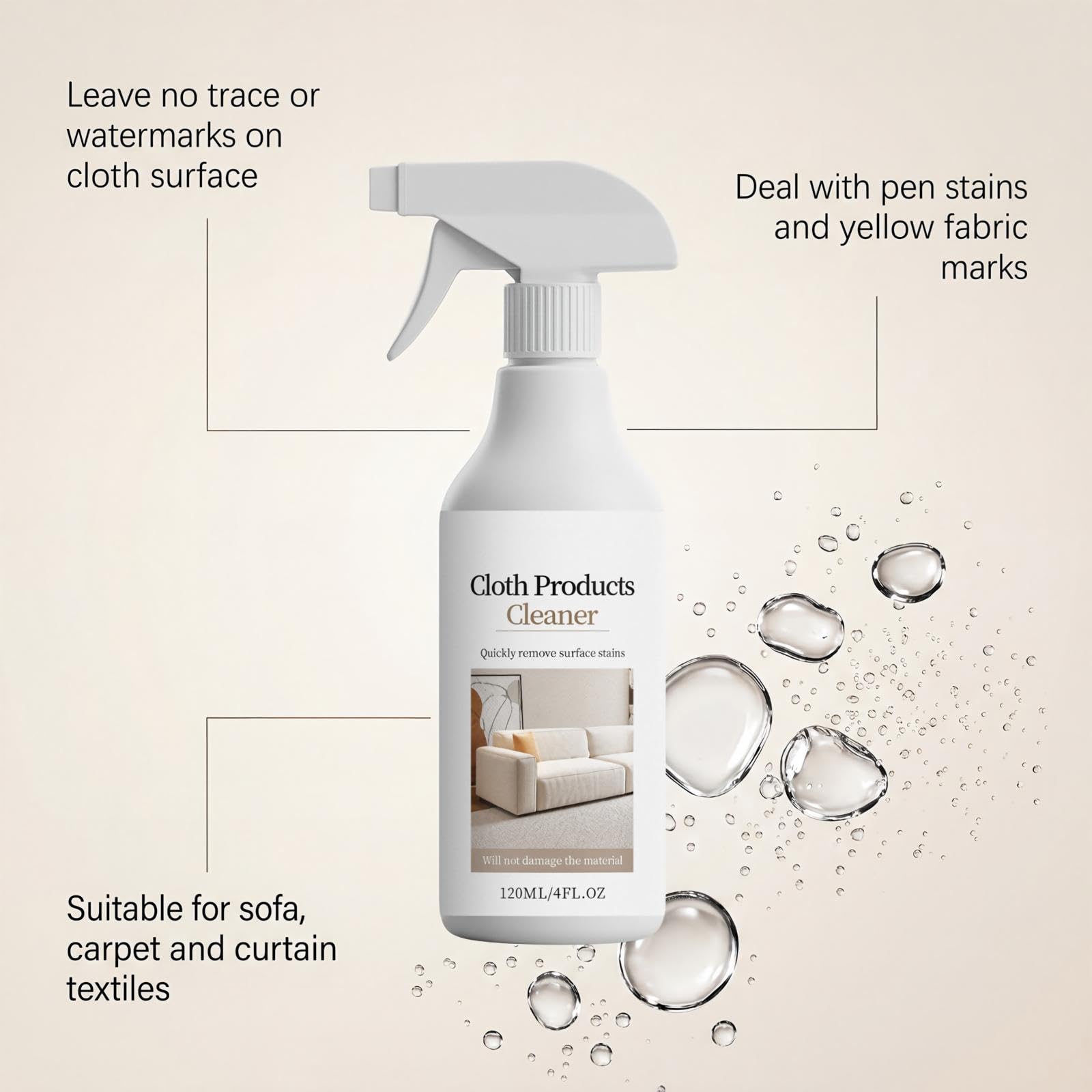 Detergente per tessuti senza risciacquo,Spray per la pulizia del divano senza lavaggio per divani e mobili imbottiti, Detergente per tappezzeria senza acqua per divano in tessuto e materasso (5pcs)