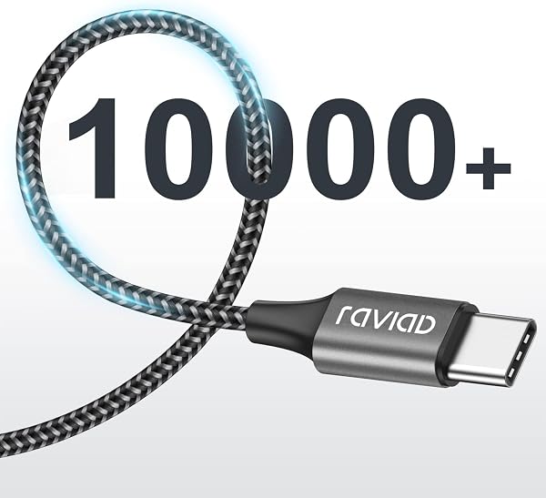 RAVIAD Cavo USB Tipo C [2Pezzi, 3m] Nylon Cavo USB C di Ricarica Rapida e Trasferimento Dati per iPhone 17 16 15 Pro Max, Samsung Galaxy S24/S23/S22/S21/S10/ S9/A40/A50/A70, OnePlus, Realme- Grigio - 5