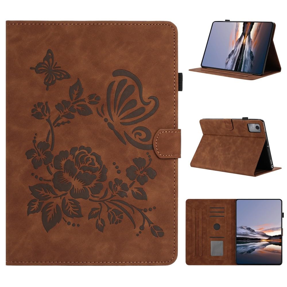 Housse tablette Lenovo Idea Tab Plus fleur et papillon marron - 8
