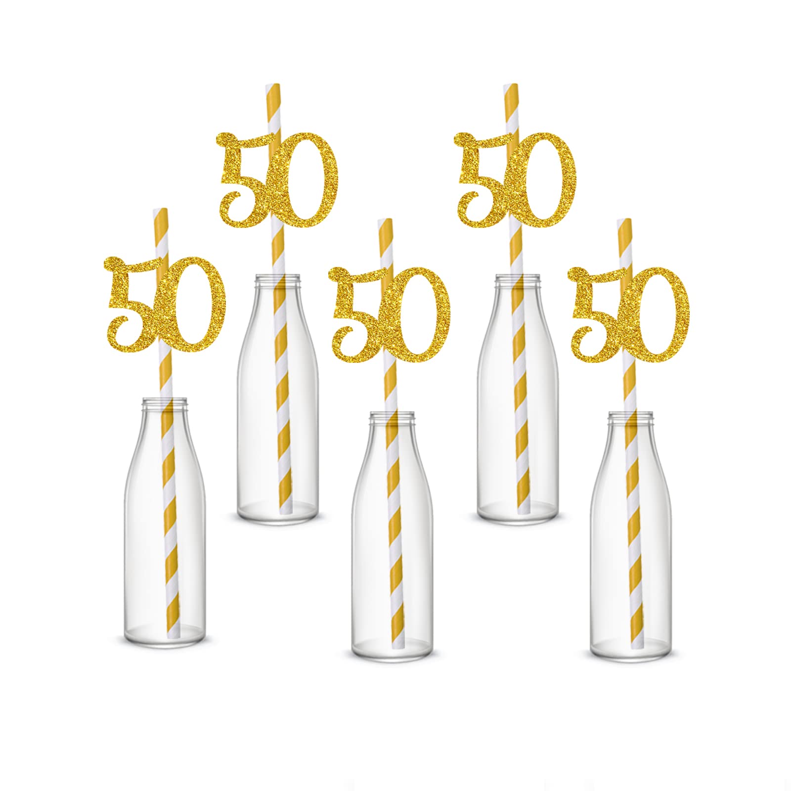Labakita 50th Birthday Party Straw Decor, 50th Birthday Paper Straw Decor, 50th Birthday Striped Decorative Straws, Set of 24