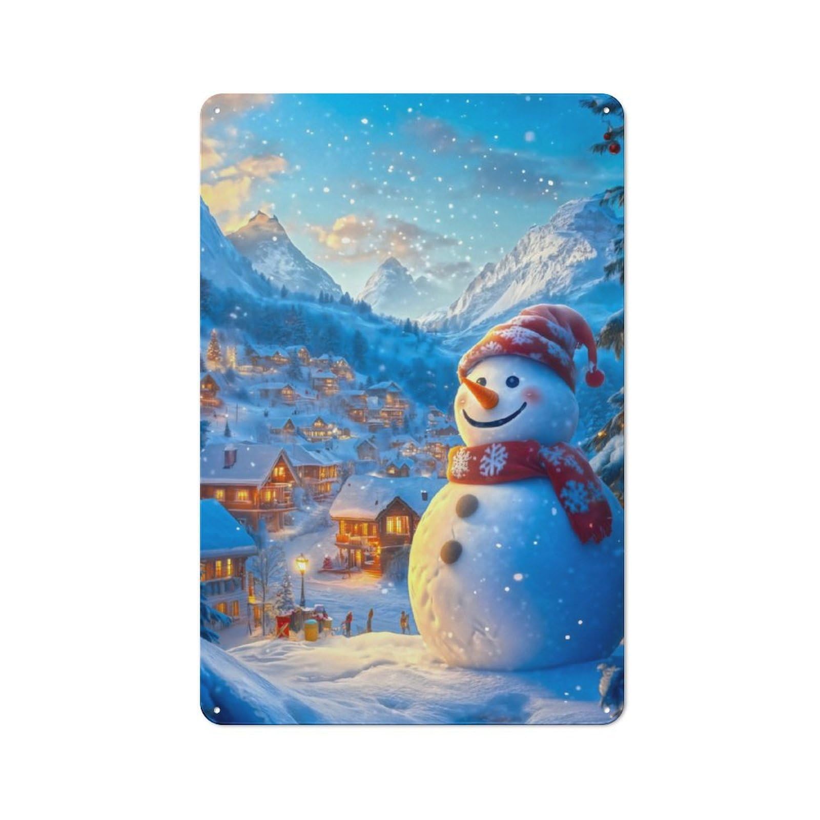 Junmoney Snowman Christmas Retro-Style Tin Sign 30X20cm For Dining Room Or Kitchen, For Kitchen Wall Decor Lovers