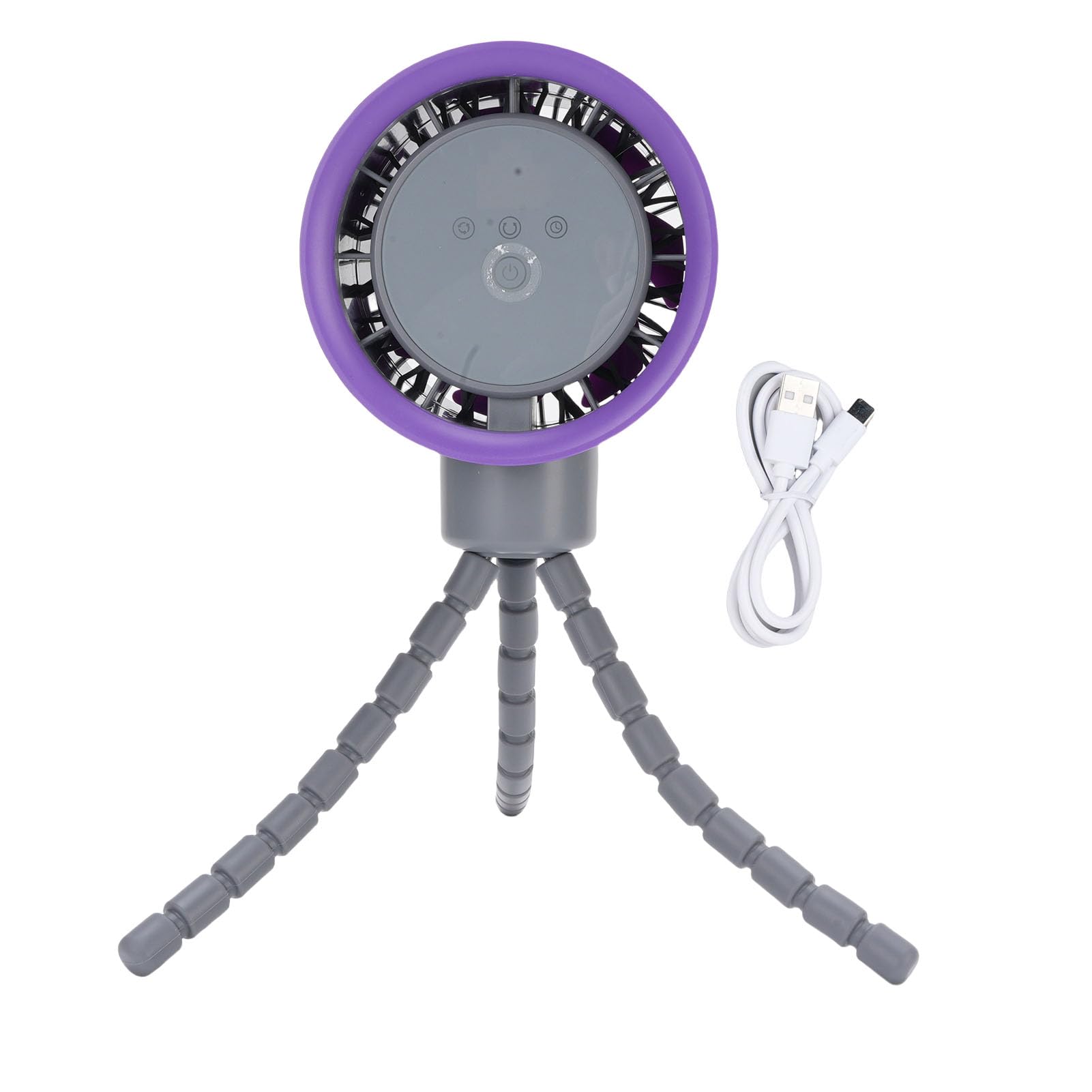 Mini Ventilador para Cochecito USB Recargable con Oscilación de 360 ​​​​grados y Pantalla Digital - Material: Plástico (GREY)