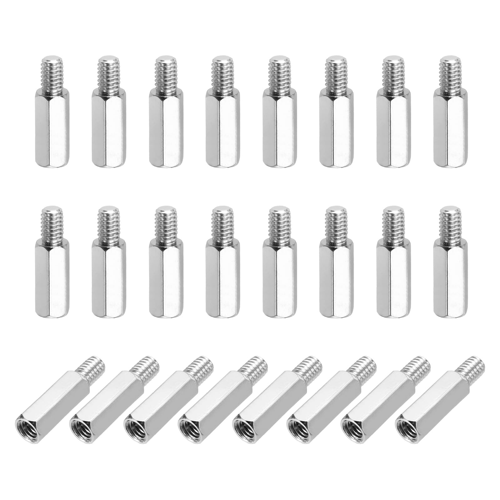 sourcing map Hex Spacer Screws, M4x15mm+6mm Male to Female Thread Brass Nickel Plated Motherboard Standoffs Spacer Pillars for PCB Circuit Boards FPV Quadcopter Drone DIY, Pack of 24