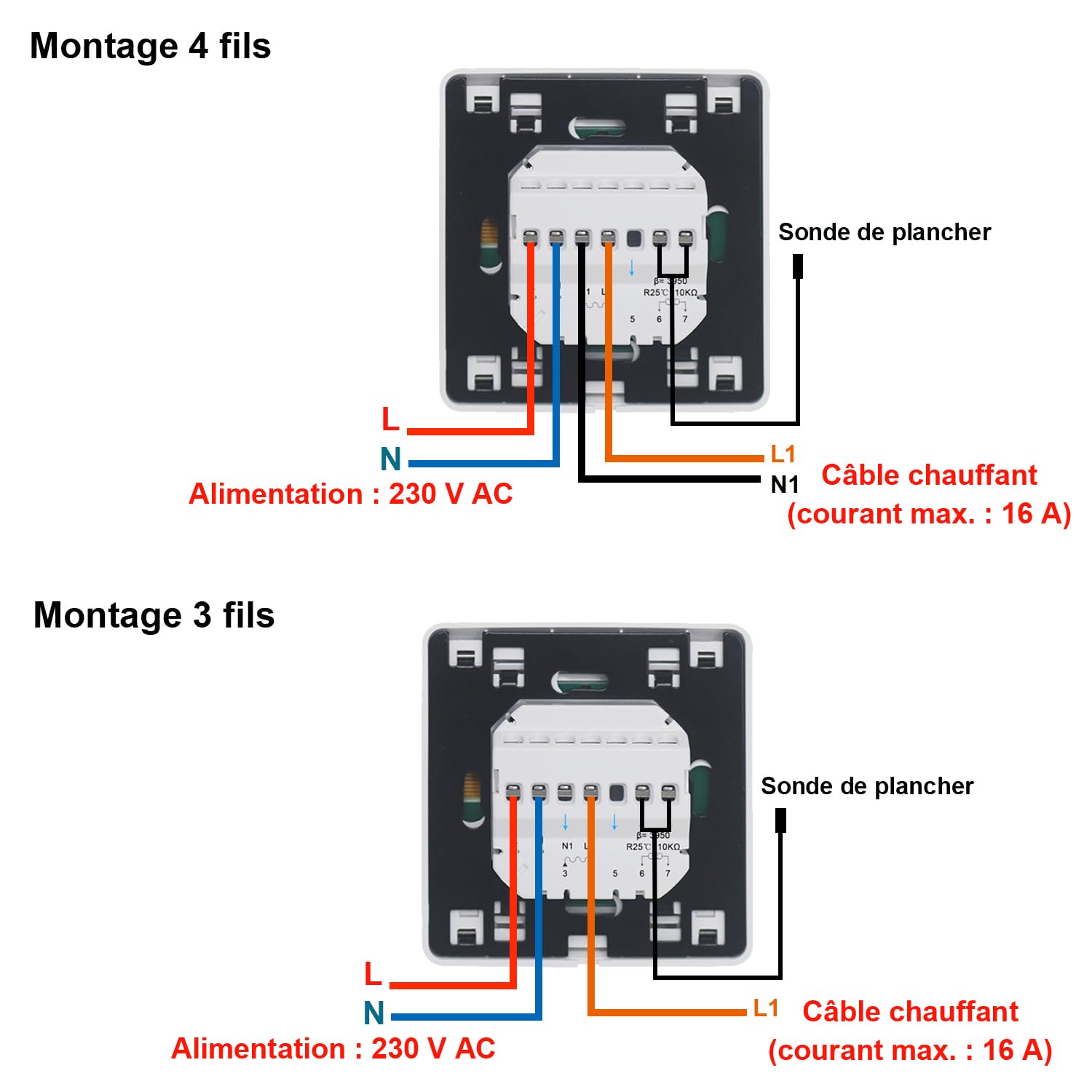 KETOTEK Thermostat Chauffage au Sol Electrique Programmable 16A avec Sonde, Numérique Thermostat d'ambiance Plancher Chauffant Régulateur Écran Tactile LCD