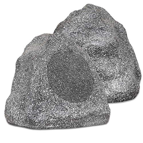 Theater Solutions 2R8G Outdoor Granite 8" Rock 2 Speaker Set for Deck Pool Spa Yard Garden (Renewed)