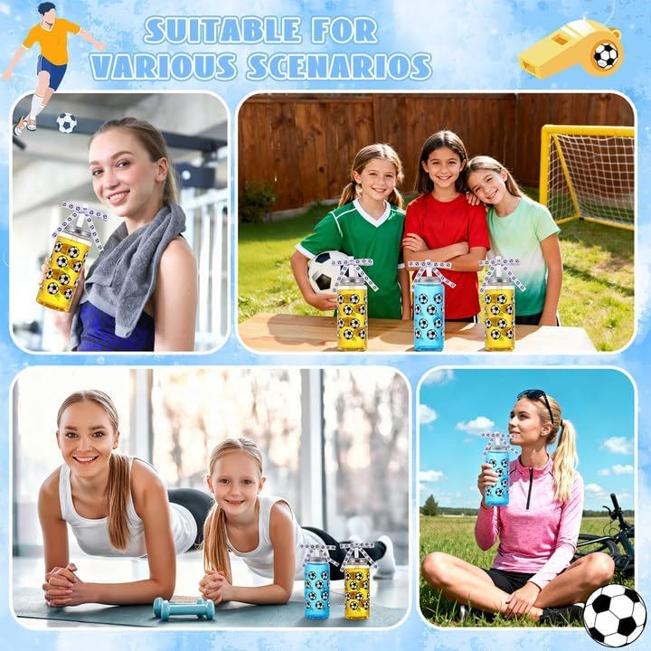 Olgaa 24 Pack Soccer Ball Party Favors Plastic Cups with Lid Straw Ribbon Reusable Soccer Ball Themed Party Ideas 14.2 OZ Clear Juice Bottles Tumbler for Sport Birthday Party Supplies - Image 4