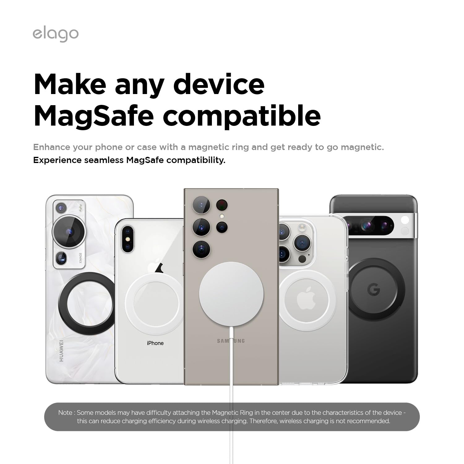 elago Anello Magnetico Adesivo - 2 Pezzi Adesivi Magnetici, Compatibile con MagSafe, Tutti i Modelli di iPhone, Tutti i Modelli di Galaxy [Guida MagSafe Inclusa] [Nero]