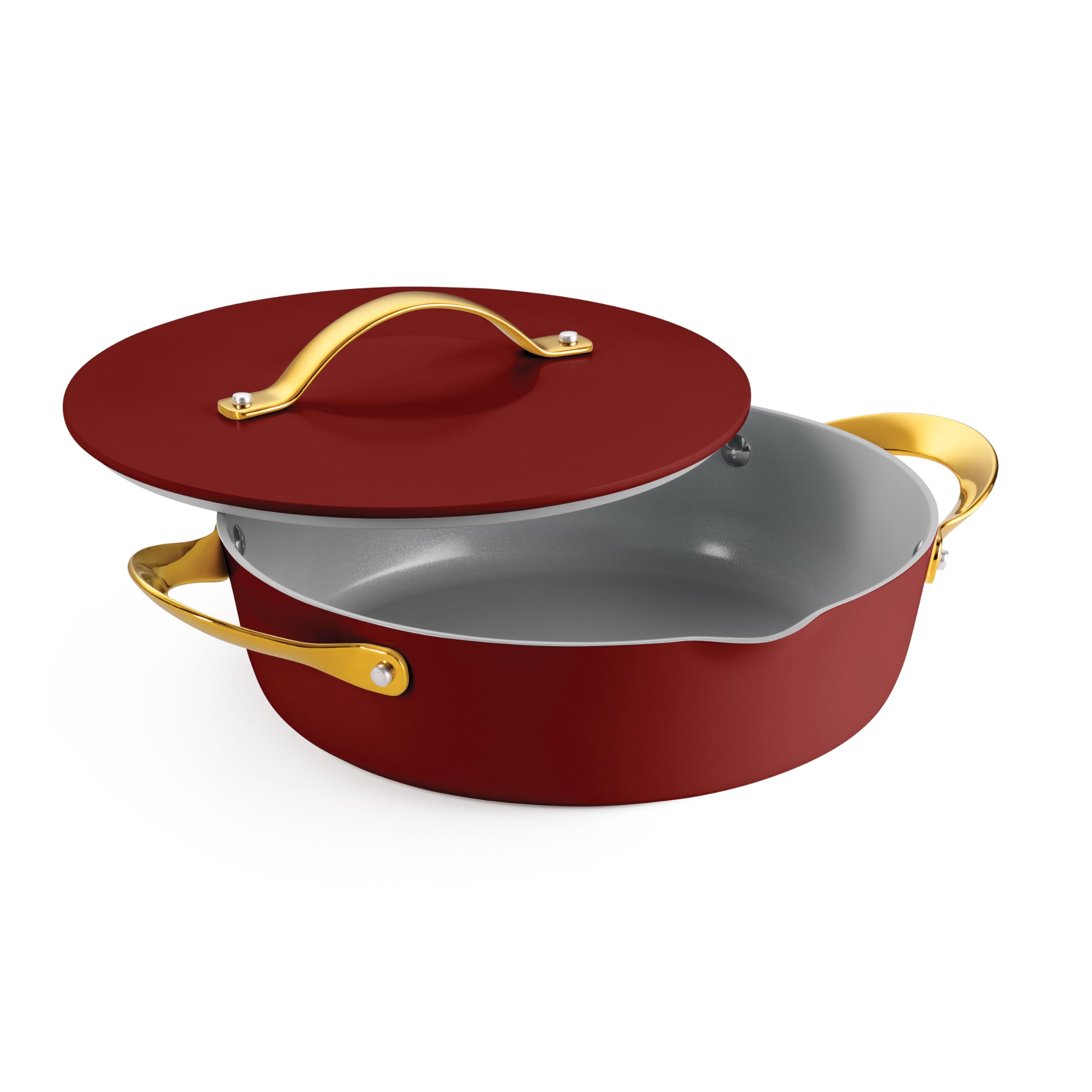 Tramontina Fiora 4.25-Quart Multipurpose Ceramic Non Stick Cooking Pan with Lid, Merlot
