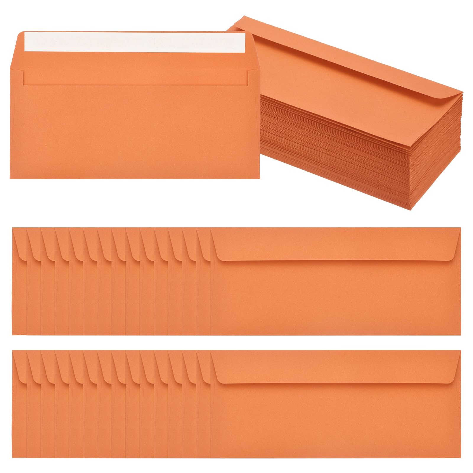 PATIKIL 100 Pack Orange #10 Business Envelopes, Colored Self Seal Letter Size Envelopes for Business Mailing Office Checks Invitation, 24.1 x 10.5 cm