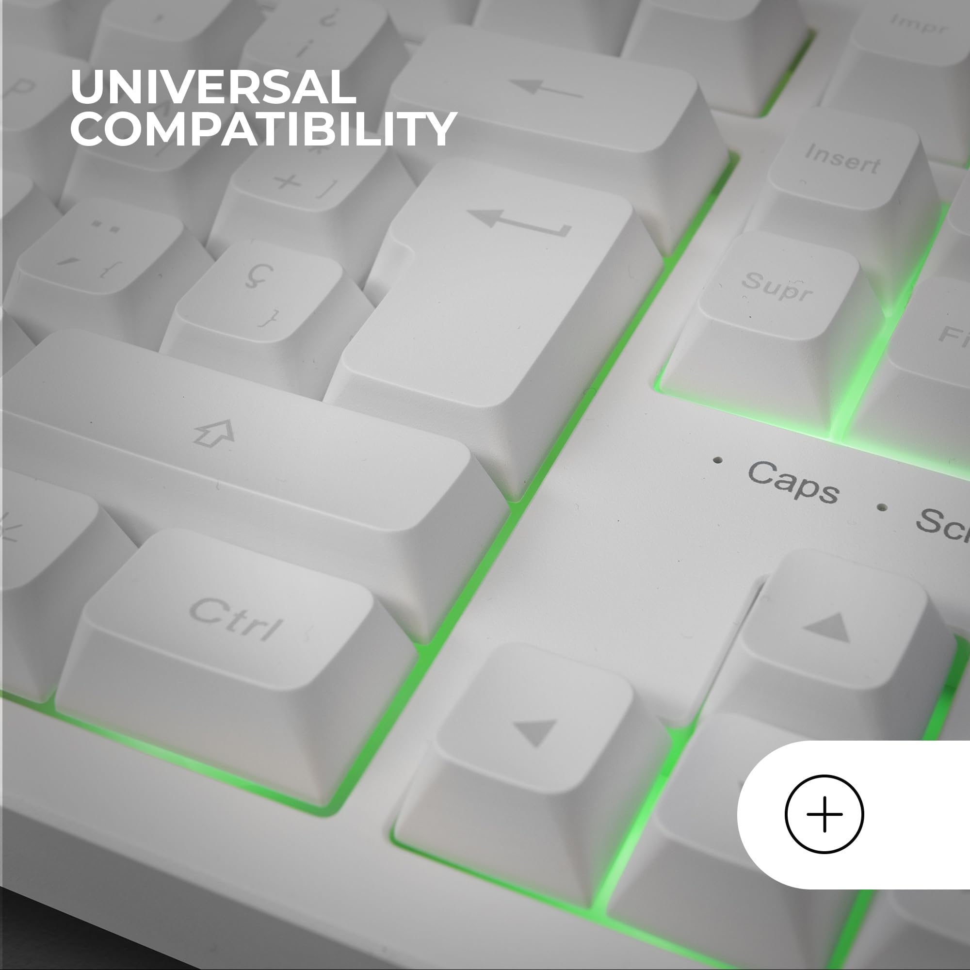 Mars Gaming MK023, Idioma Español, Teclado Gaming TKL, Tecnología Híbrida H-Mech, Iluminación FRGB Rainbow, Anti-ghosting, Compatibilidad Universal, Blanco