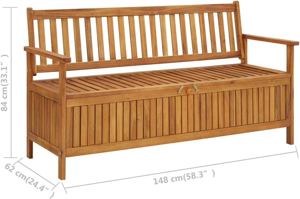 Outdoor Storage Bench, Wooden Storage Deck Box with Seat, Solid Wood Storage Seating for Patio Furniture, Outdoor Cushions and Garden Tools 58.2"x24.4"x33", -365 -AA