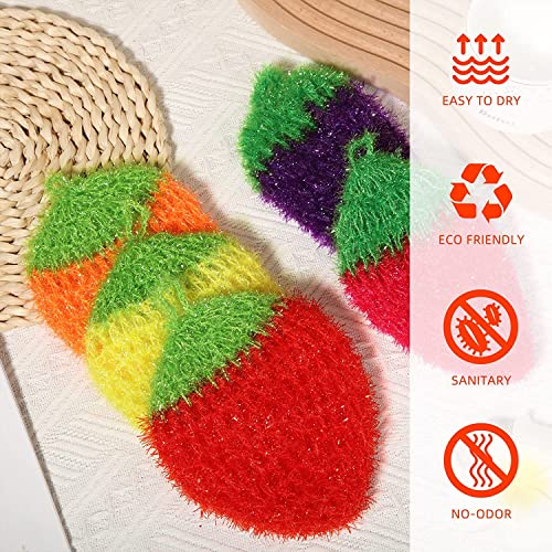 Image of 7 Pcs Acrylic Dish /Pot Scrubbers, Colorful Strawberry Shape Dish Washing /Washcloth, Kitchen Hand-Knitted Washing Rags Towel, Non Scratch Dish Sponge(Mixed Color)