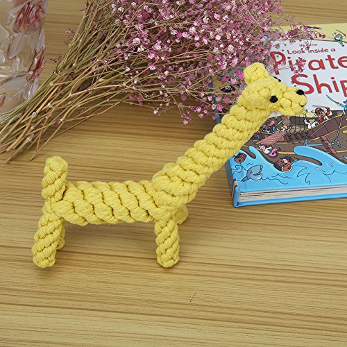 Vivifying Kauspielzeug für Welpen, aus Langlebiger Geflochtener Baumwolle Hundespielzeug Giraffe für Kleine Hunde Zahnreinigung (Gelb)