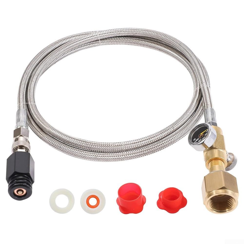 Adaptateur direct pour bouteille de gaz CGA-320 vers TR21-4 de 152 cm | Tuyau haute pression en acier inoxydable, manomètre et valve de purge pour machines à gazéifier Sodastream, Drinkmate, Aarke,