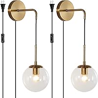 Vista 10 de BOKT Juego de 2 apliques de pared modernos de mediados de siglo con forma de globo de latón cepillado dorado juego de 2 lámparas de pared de bola