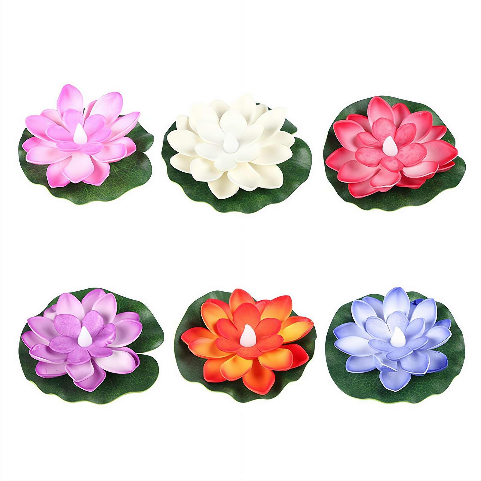 6-Pack Floating Pond Lights - Weather-Independent Water Lily Lights for Pool & Garden, Battery Operated LED Lotus Flower Lights, Alternative to Solar Powered Pond Lights, Waterproof Floating Lanterns