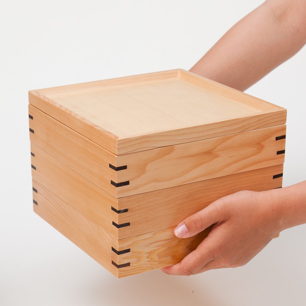 Amazon | 天然木製 三段重箱 スクエア 白木 大 | みよし漆器本舗