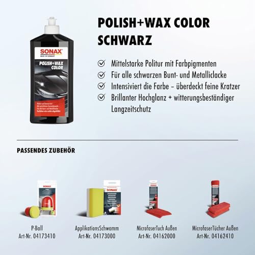 SONAX Polish+Wax Color schwarz (500 ml) Politur mit schwarzen Farbpigmenten und Wachsanteilen |...