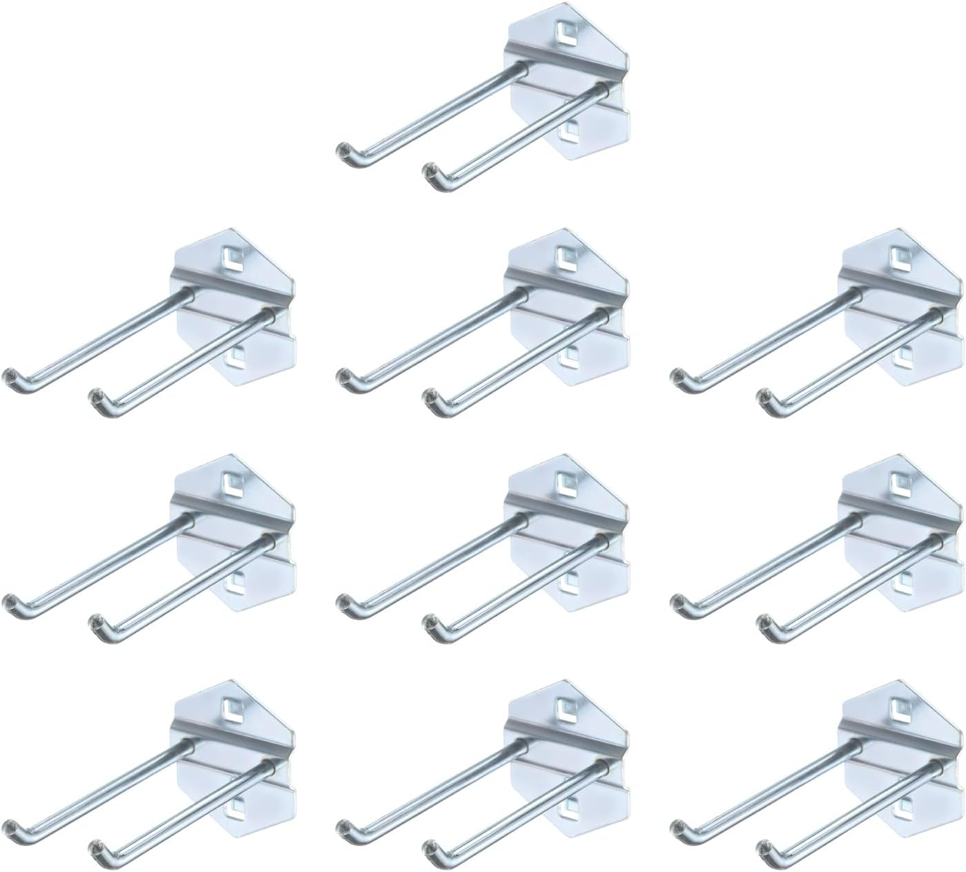 uxcell 10Pcs Metal Square Peg Board Hooks, 2" Heavy Duty Exhibition Display Hooks Square Hole Peg Double Rod for 3/8" Spaced Pegboards, Retail Shelf Rack Hook, Silver