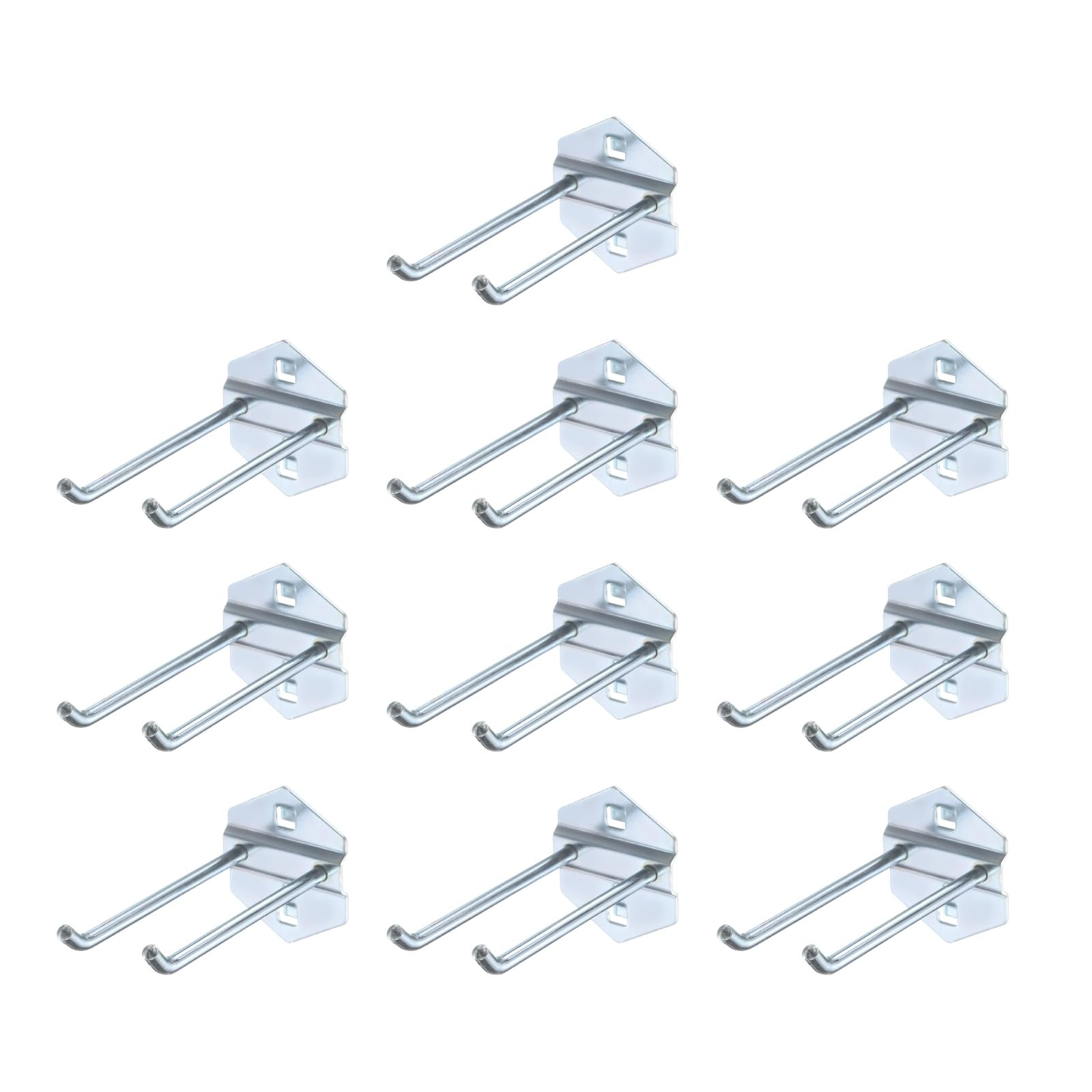sourcing map 10Pcs Metal Square Peg Board Hooks, 3.9" Heavy Duty Exhibition Display Hooks Square Hole Peg Double Rod for 3/8" Spaced Pegboards, Retail Shelf Rack Hook, Silver