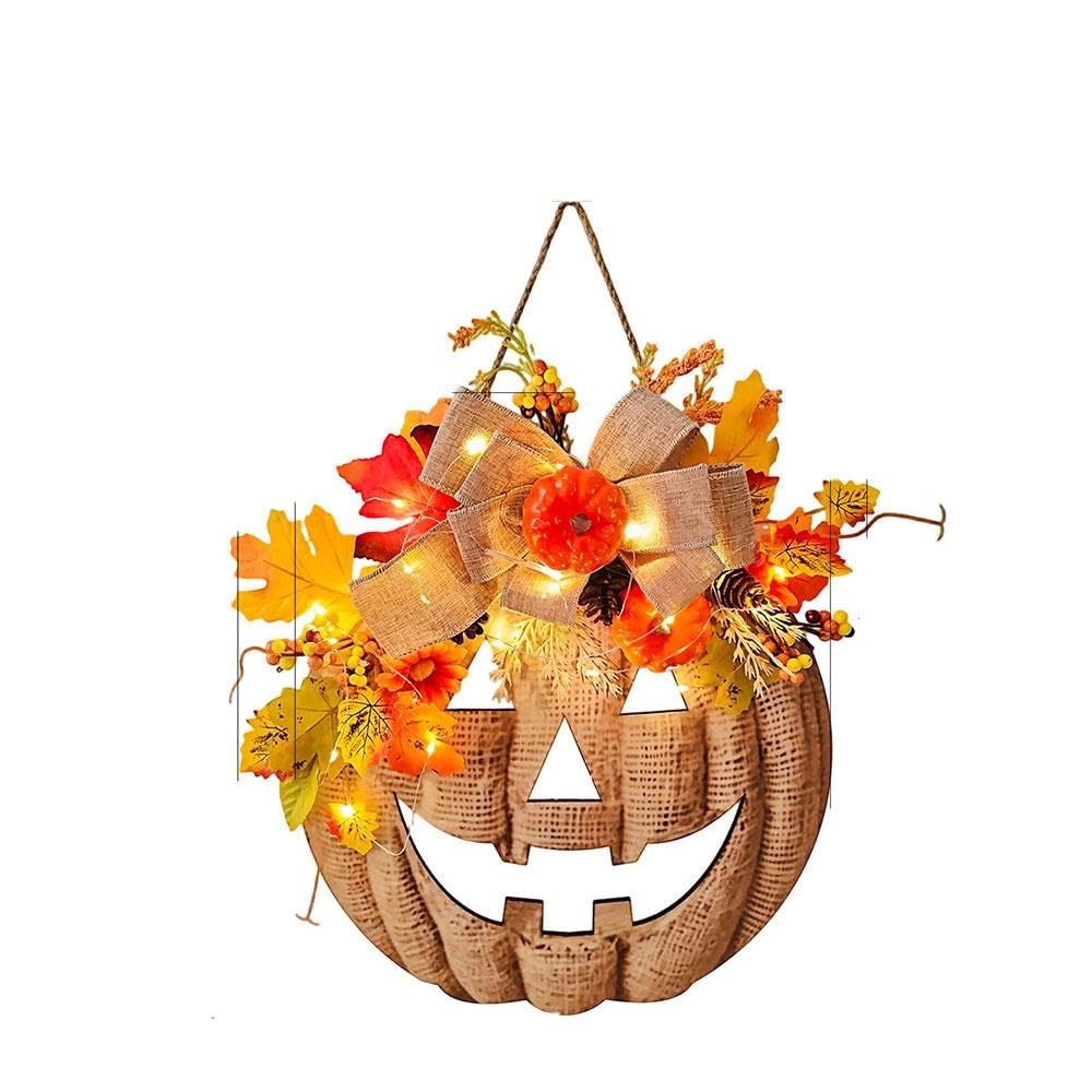 Dekoracja drzwi z dyni Halloween podświetlana, dekoracja jesienna