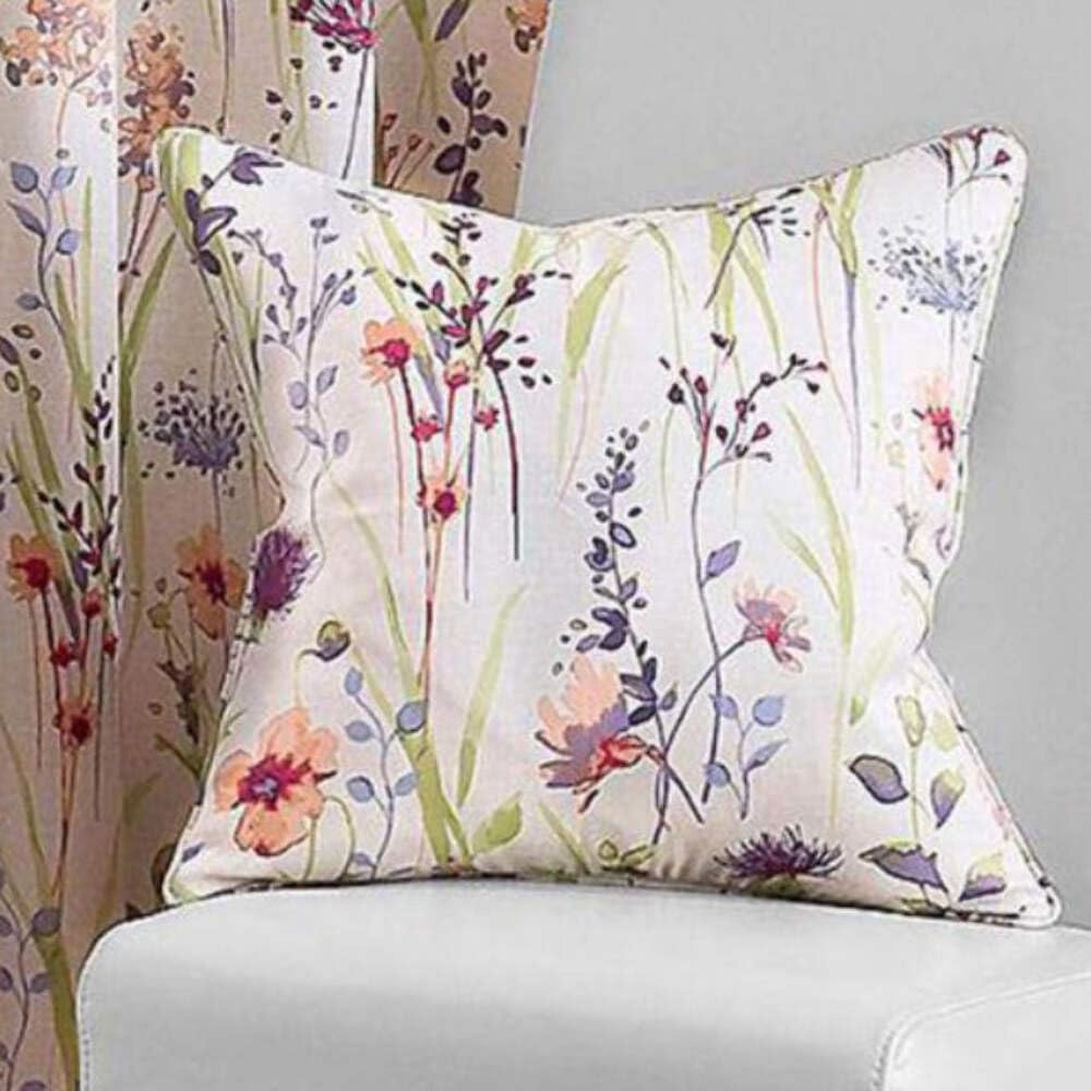 HAMPSHIRE Floral Printed Lined Tape Top Pencil Pleat Curtains Pair Multi Cushion Cover (18" x 18")
