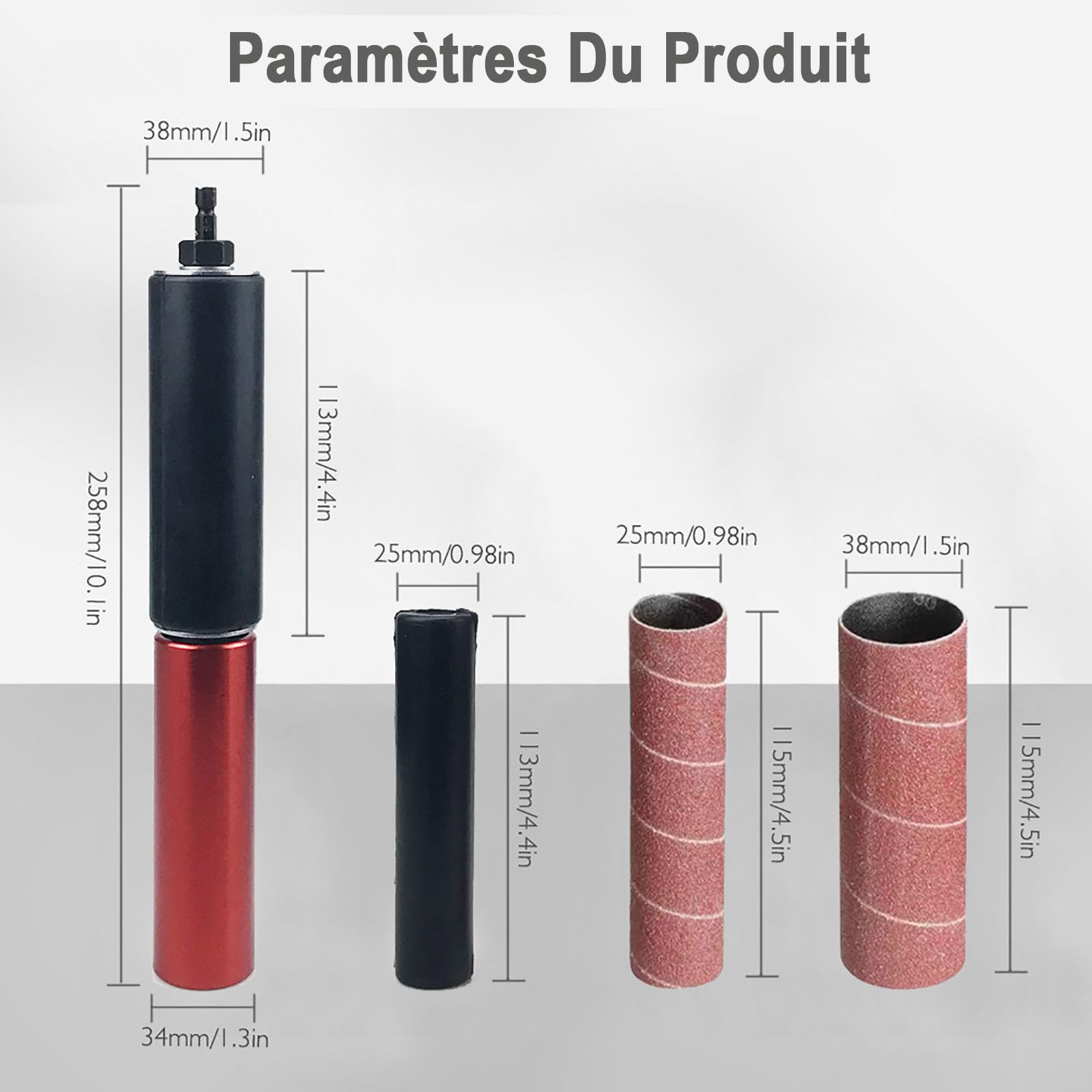 banapoy Tambour de Ponçage Portatif en Caoutchouc, Mandrin de Ponçage de 1,5, Adaptateur de Ponceuse à Broche pour Perceuses Colonne et Perceuse électrique, 10 Manchons Ponceuse à Broche