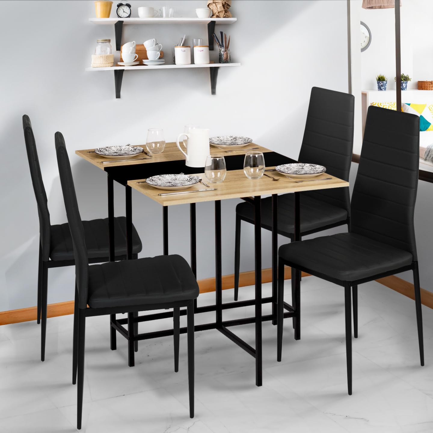 IDMarket - Mesa consola plegable 2-4 personas en haya y negro diseño industrial EDI