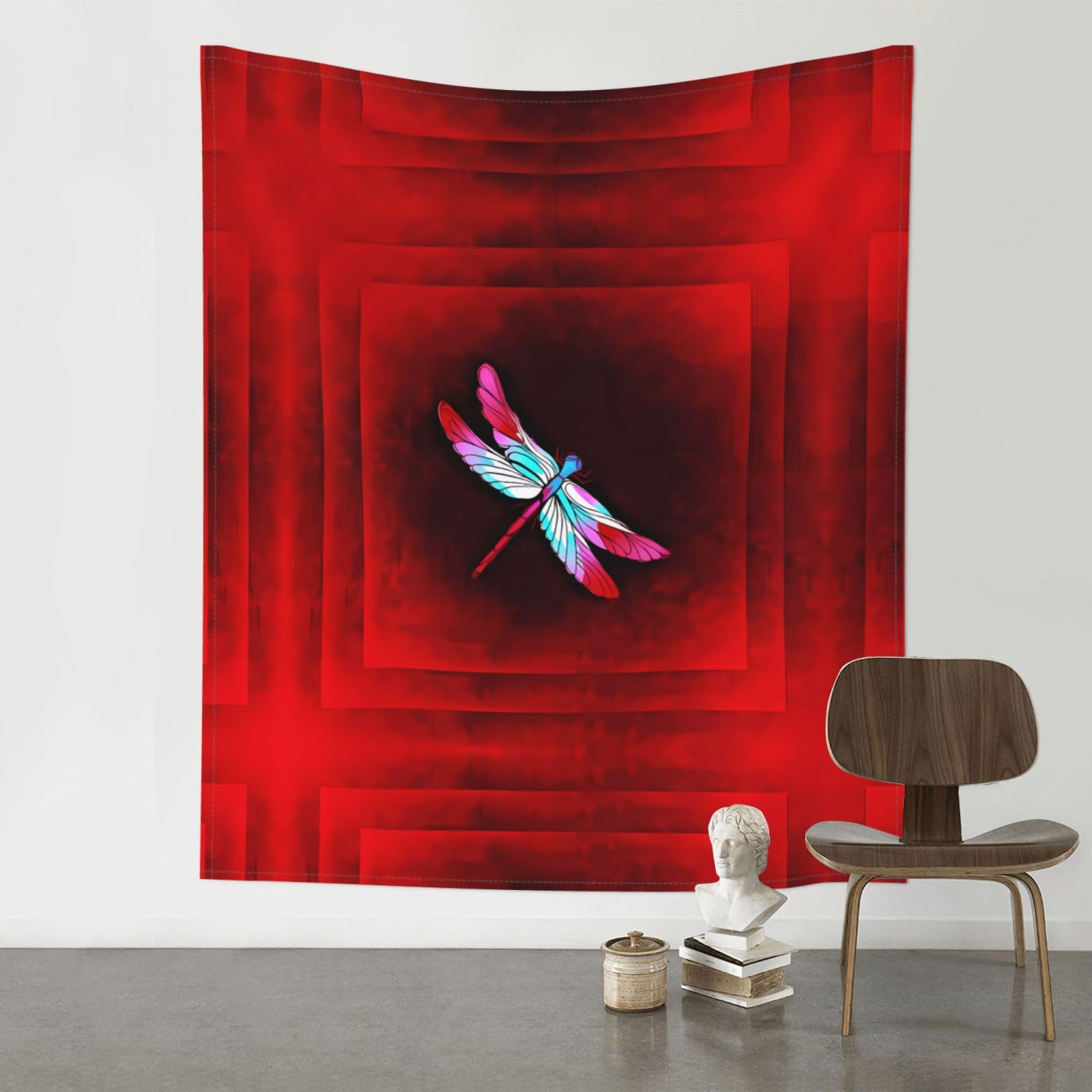 HJFCZH Dragonfly on Red Background Prints Wall Tapestry 60x51in – Boho Decor Throw for Bedroom, Dorm, Beach Cover & Picnic Blanket