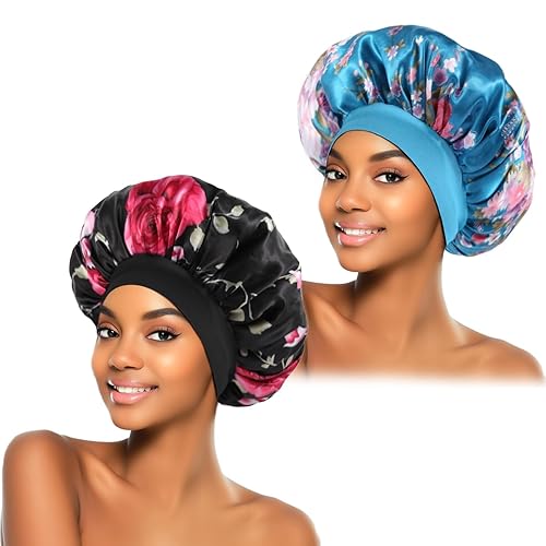 2 gorros de seda para dormir, gorros de satén para el cabello, banda elástica suave, gorro de seda para dormir, envoltura para el cabello para mujer