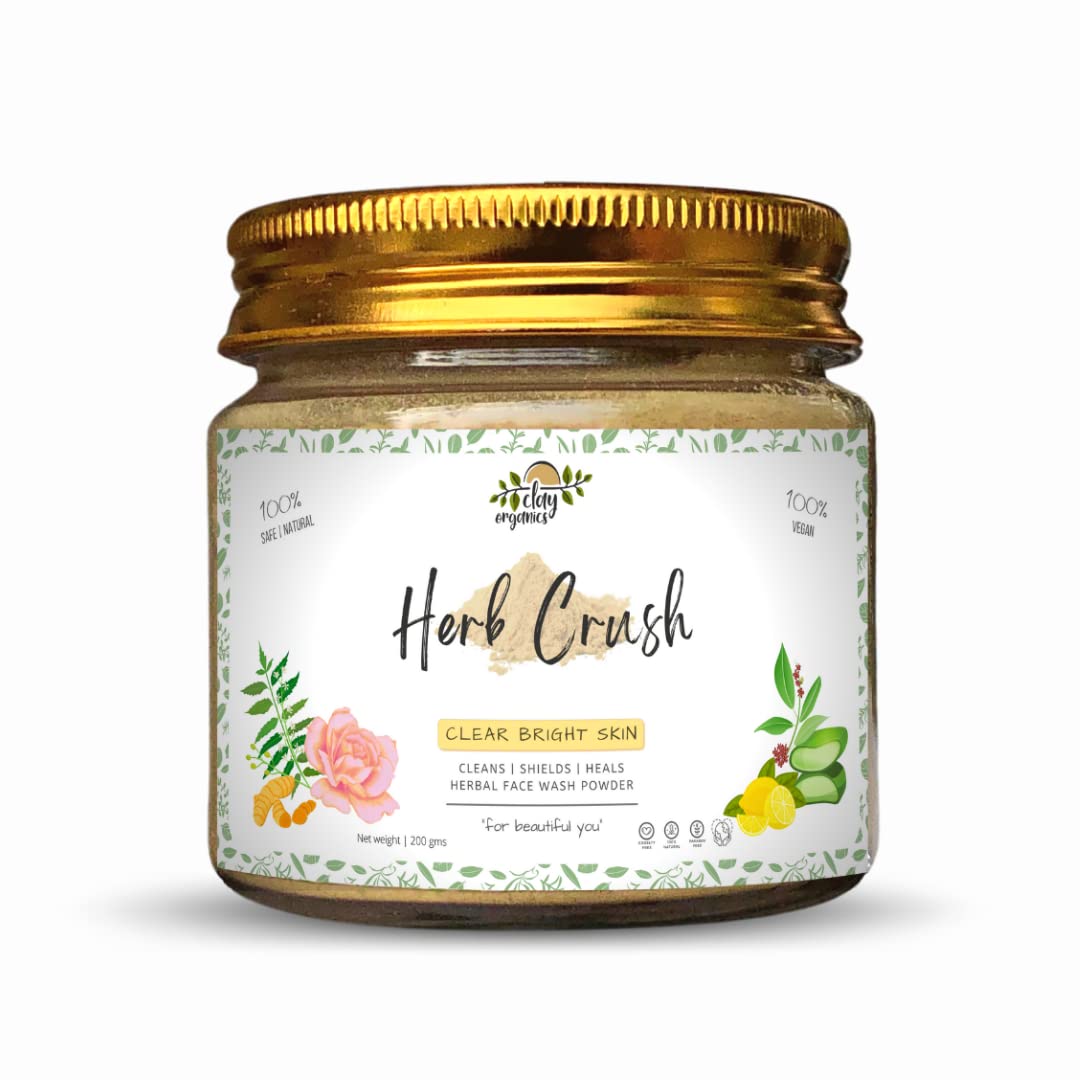 Clay Organics Herb Crush Face Wash Powder | 100% Natural Indian herbs | Contains Rose, Chandan and Neem for healing and soothing properties, 27.5g