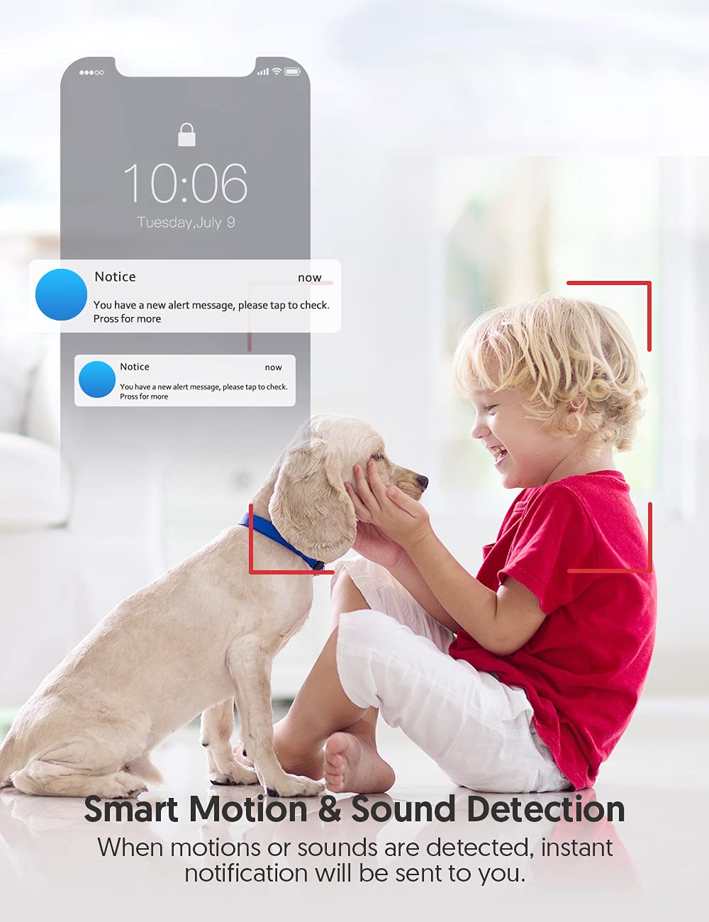 Telecamera di sorveglianza WLAN per interni, 1080P, 2,4 GHz, con visione notturna, rilevamento di movimento, audio a 2 vie compatibile con iOS e Android