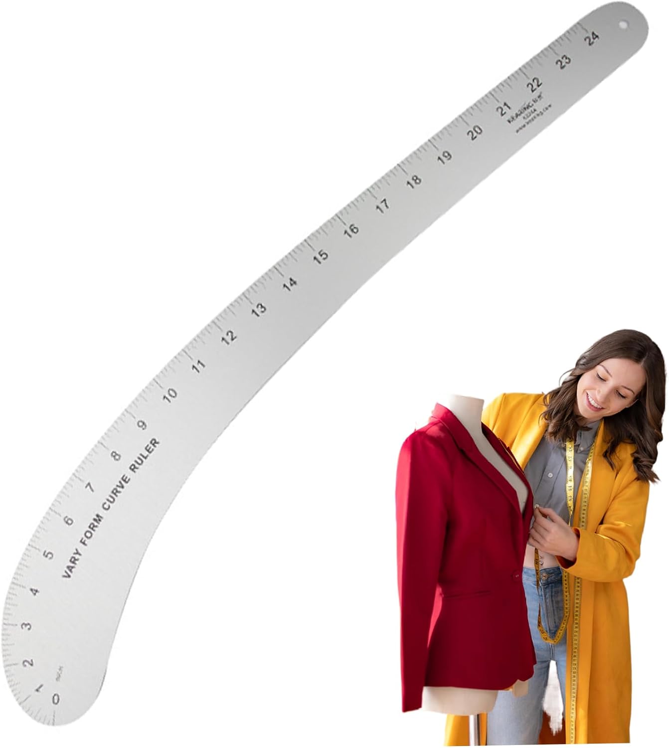 French Curve Ruler 23x5x1in Aluminium Alloy Sewing Ruler Accurate Tailor Ruler with Clear Scale French Curve Ruler for Pattern Making, Hip Measuring/3415