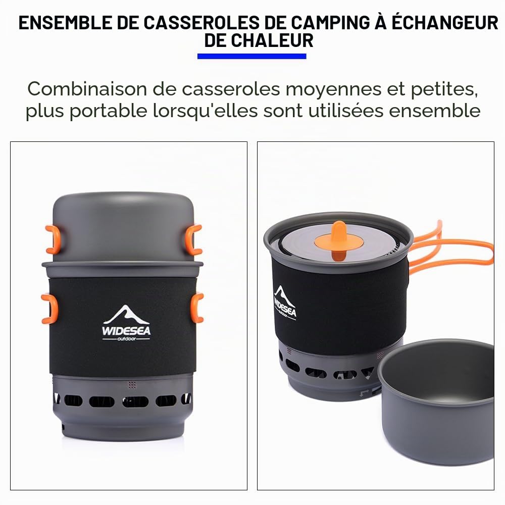 WIDESEA Réchaud de camping 7 en 1 avec 2 marmites et conteneur à gaz remplissable – Kit de cuisine tout-en-un pour trekking, randonnée, pêche et sac à dos