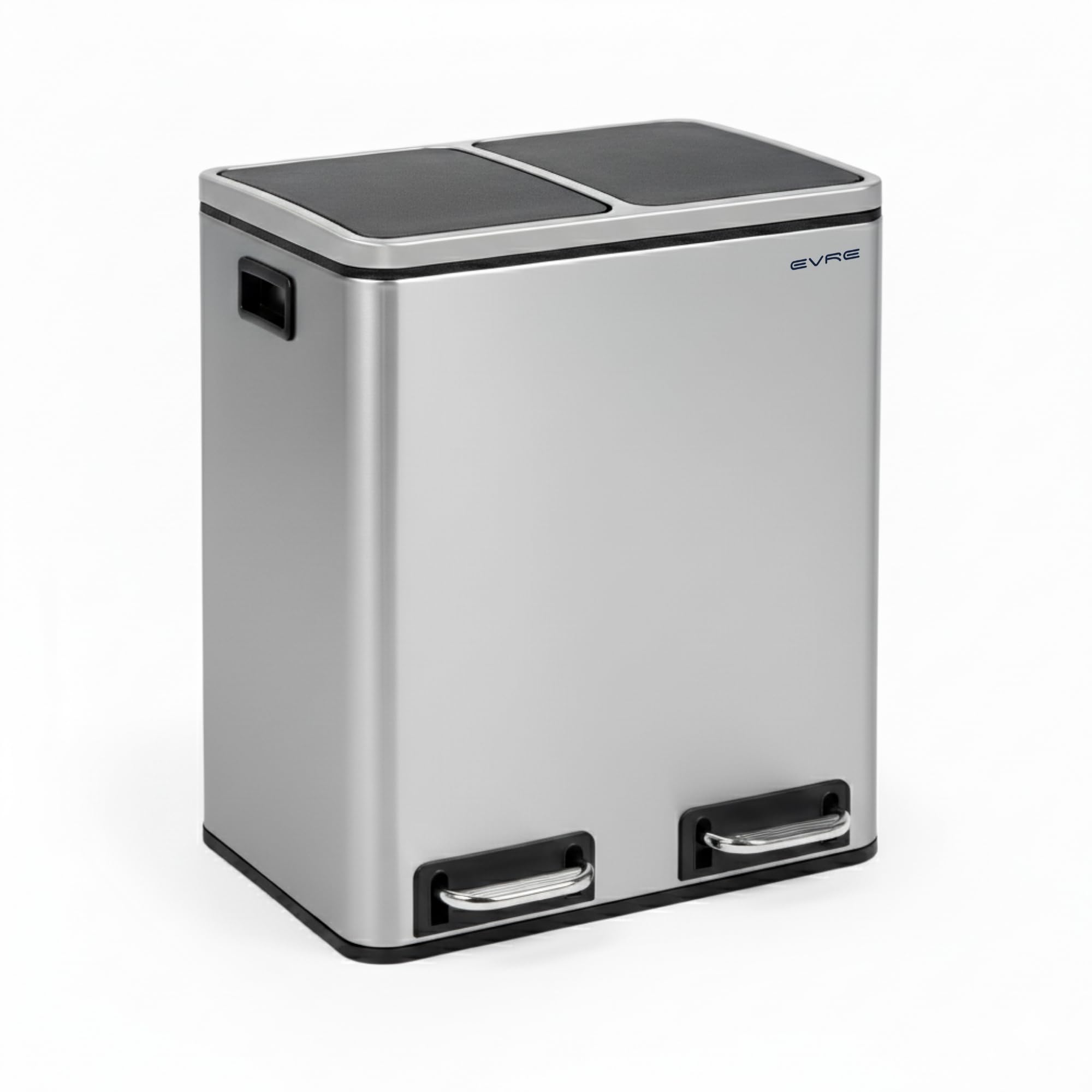 EVRE 30 L Stainless Steel Recycling Pedal Bin 2 x 15 Litre Removable Multi Compartments And Soft Close Lid for Kitchen Office General Waste (Silver)